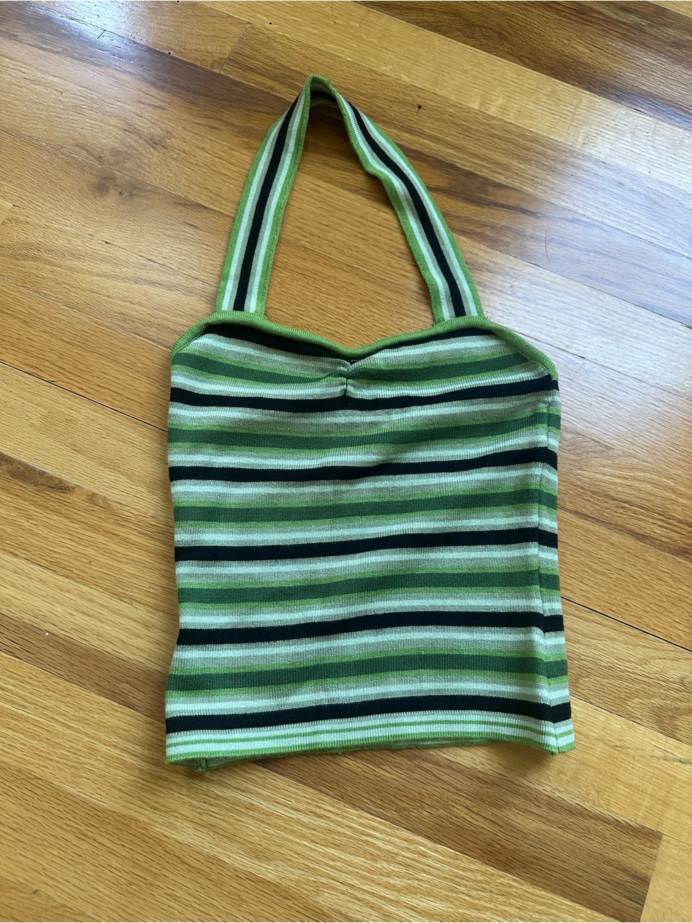 Green Striped Halter Knit Top